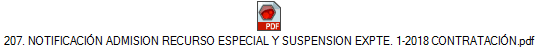 207. NOTIFICACIÓN ADMISION RECURSO ESPECIAL Y SUSPENSION EXPTE. 1-2018 CONTRATACIÓN.pdf